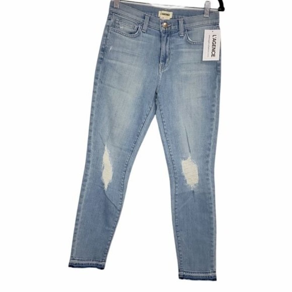 L'Agence High‎ Rise Raw Hem Skinny Jeans